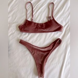 Zaful: pink velvet two piece swim set